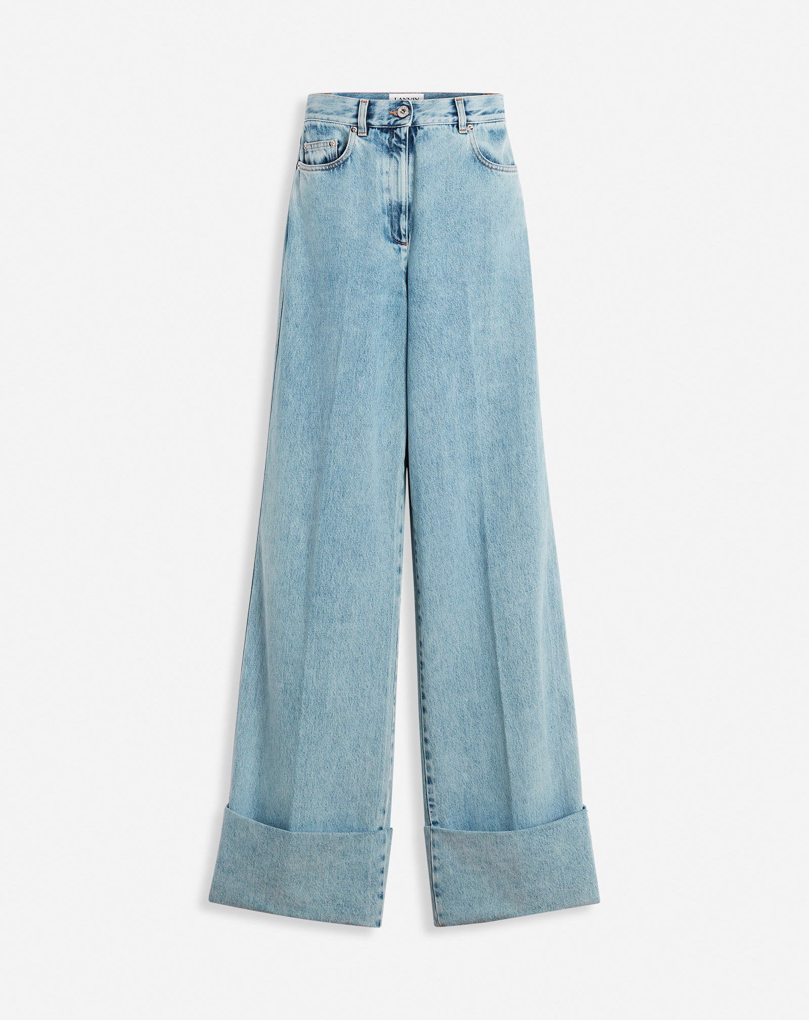 WIDE-LEG CUFFED DENIM PANTS