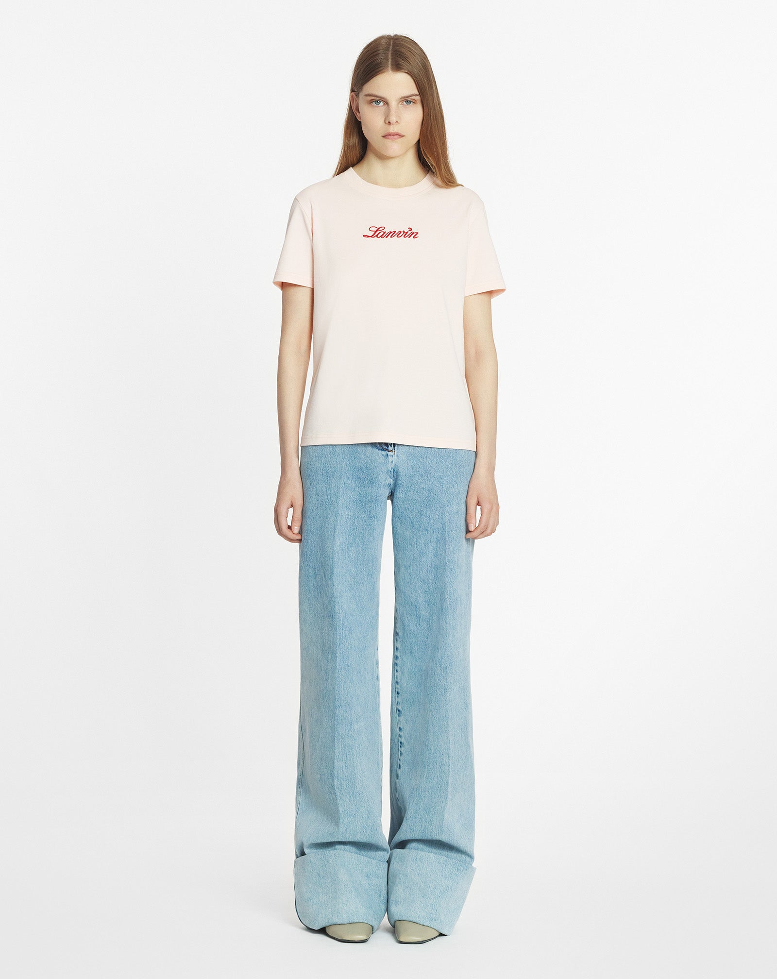 WIDE-LEG CUFFED DENIM PANTS