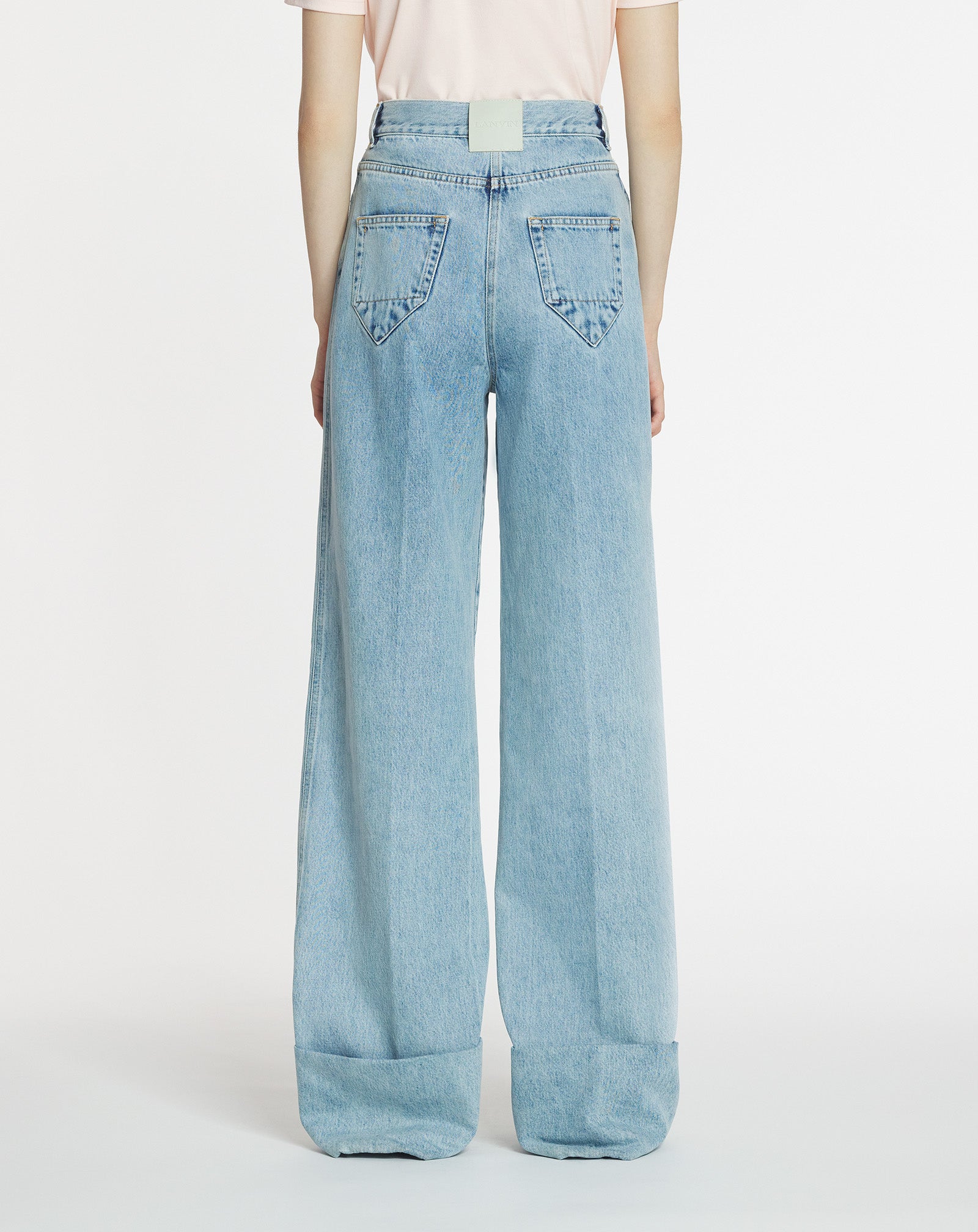 WIDE-LEG CUFFED DENIM PANTS