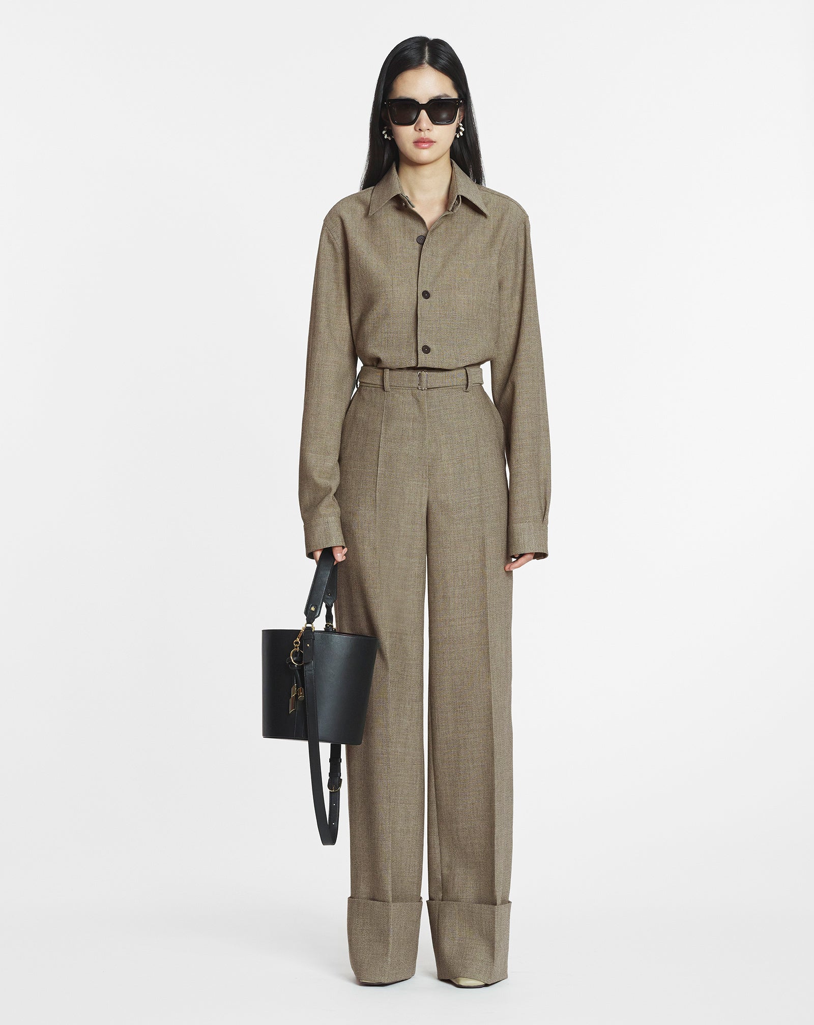 WIDE-LEG CUFFED WOOL PANTS
