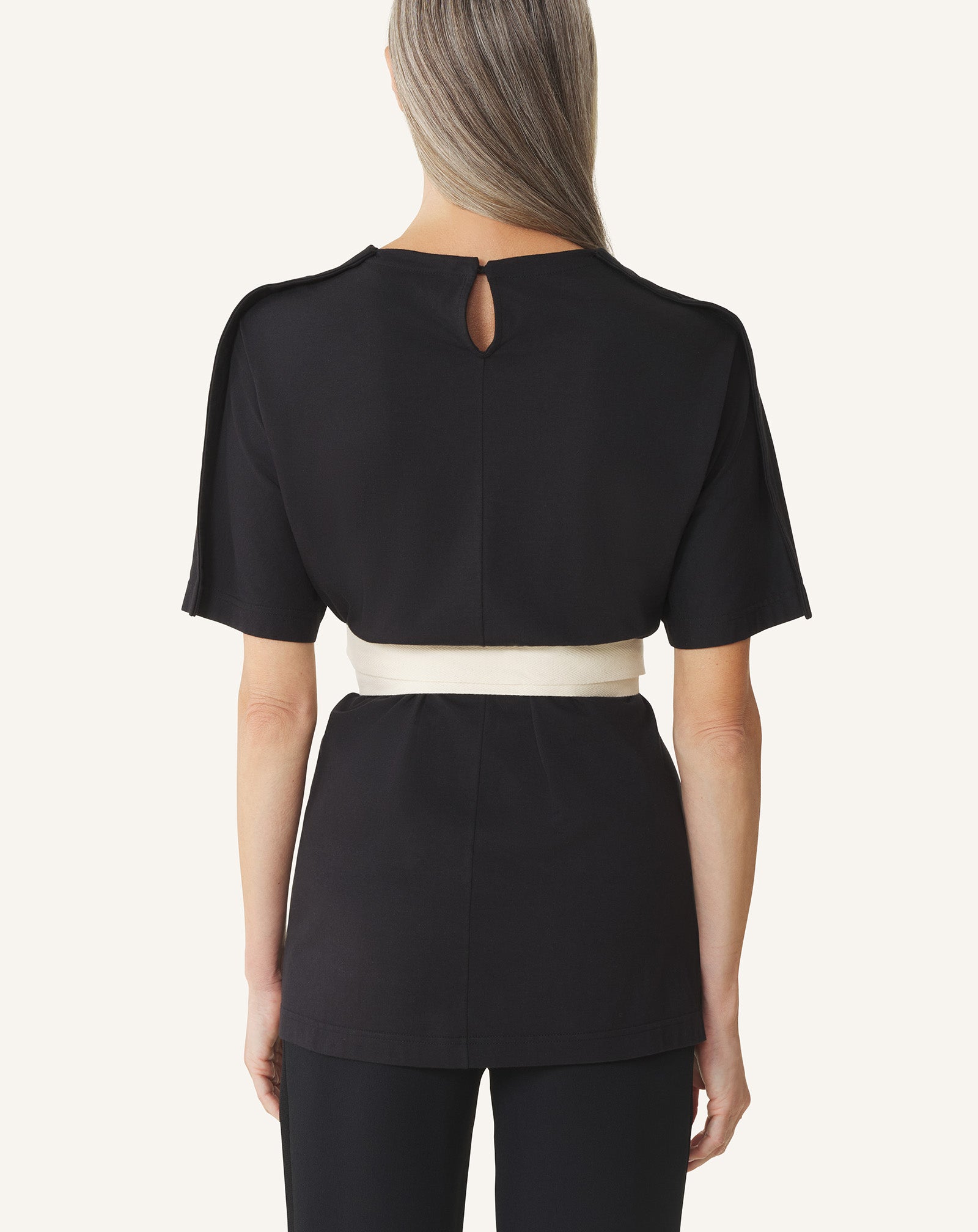 BELTED T-SHIRT IN COTTON AND SILK
