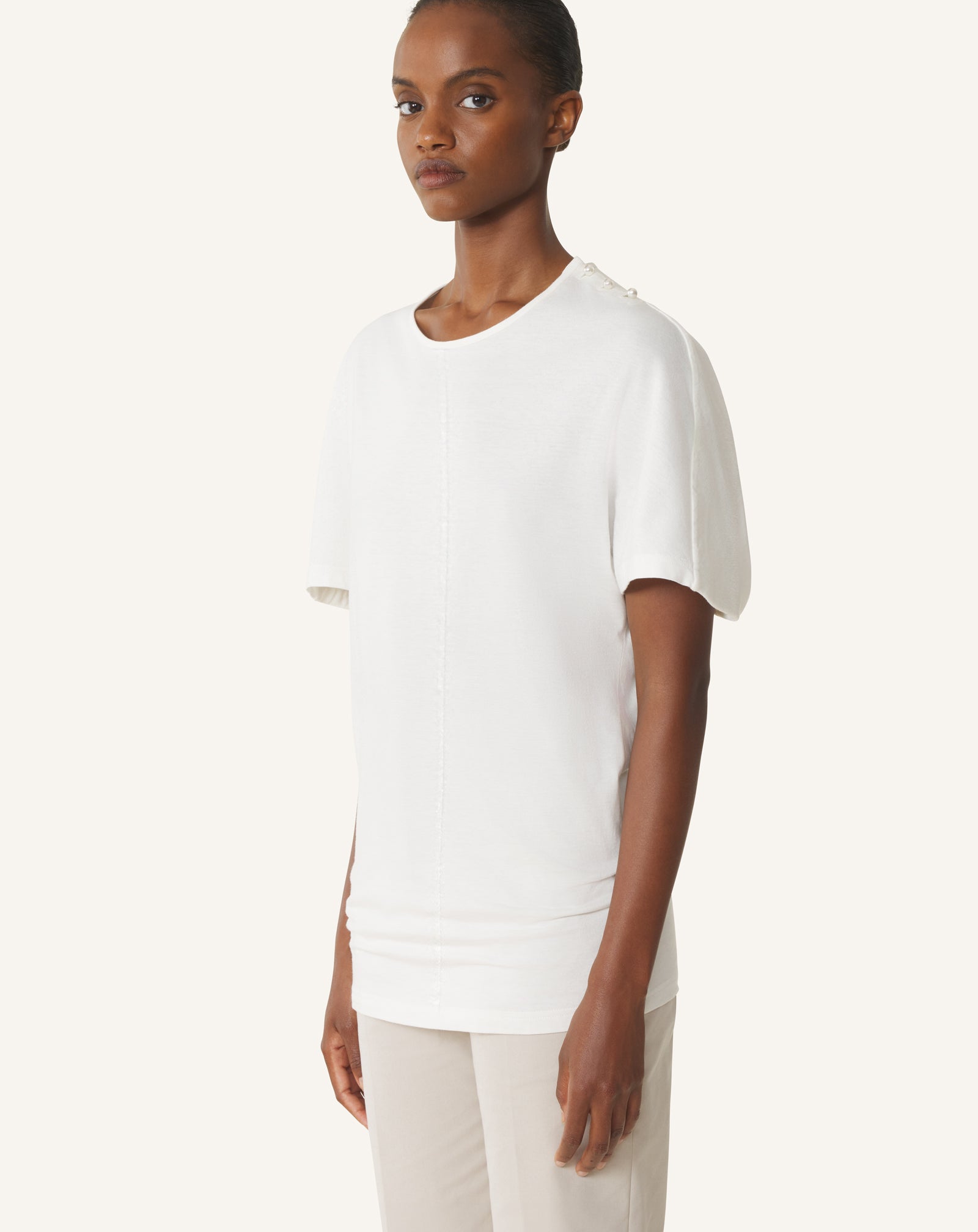 CAPE-EFFECT T-SHIRT IN COTTON AND SILK