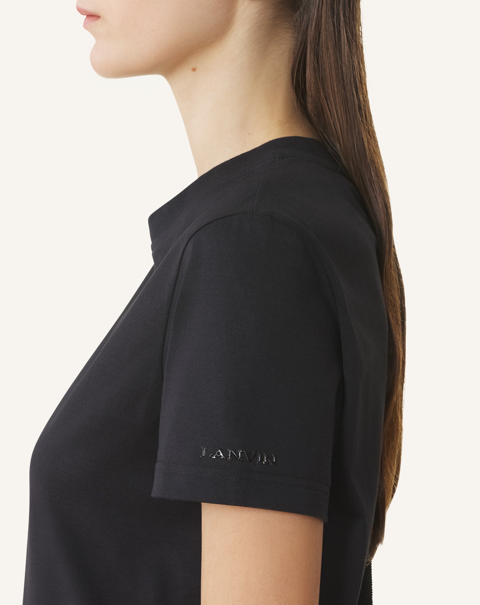 BLACK COTTON T-SHIRT WITH RIBBON DETAIL