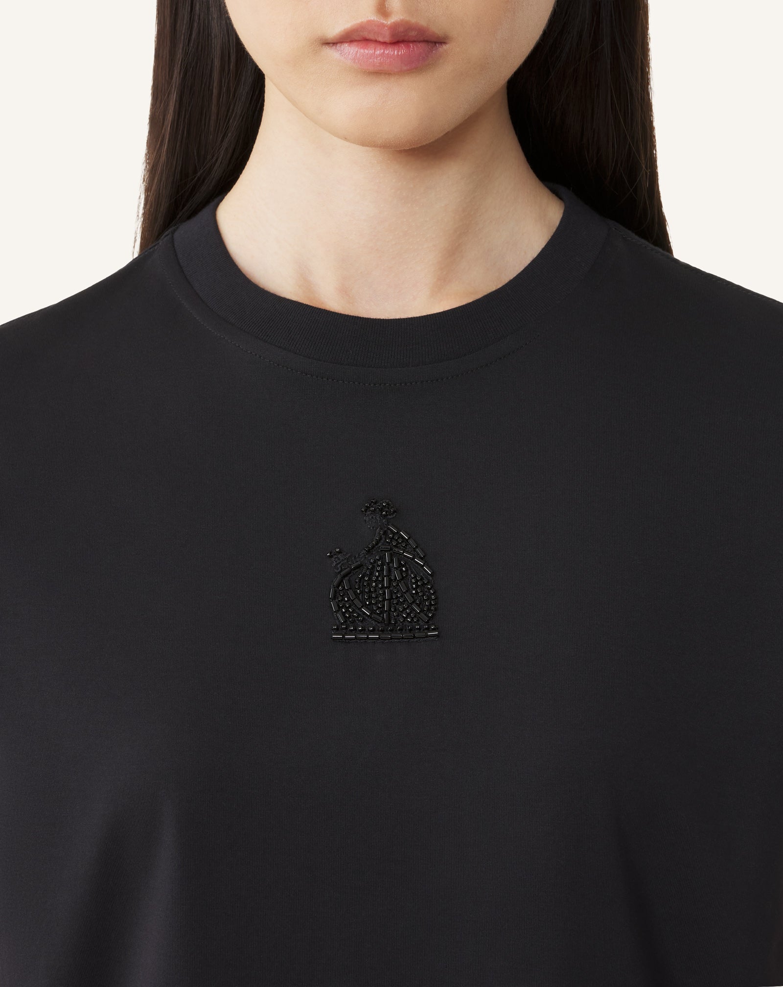 BLACK MOTHER AND DAUGHTER EMBROIDERED JERSEY T-SHIRT