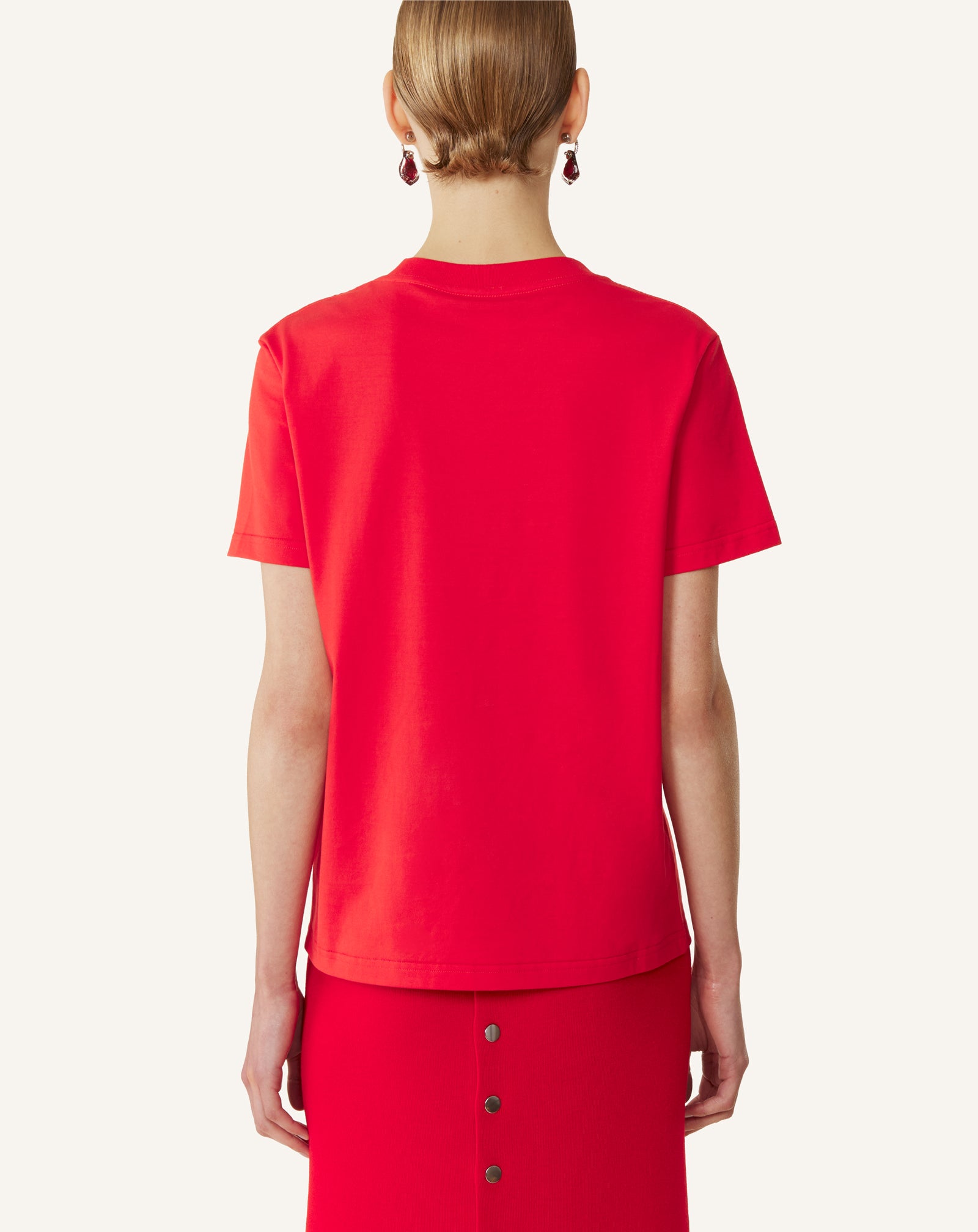 RED MOTHER AND DAUGHTER EMBROIDERED COTTON JERSEY T-SHIRT