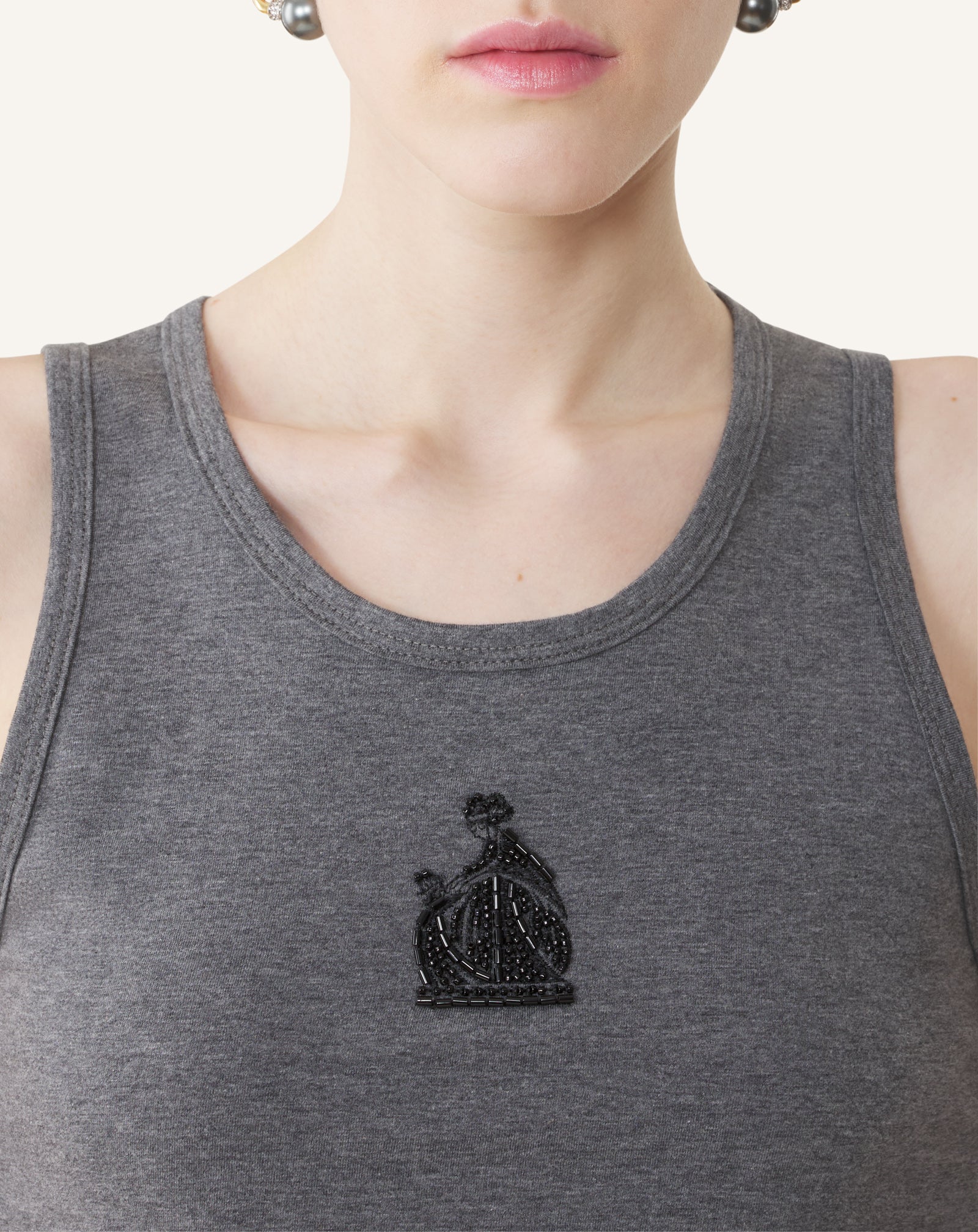 GREY MOTHER AND DAUGHTER EMBROIDERED JERSEY TANK TOP