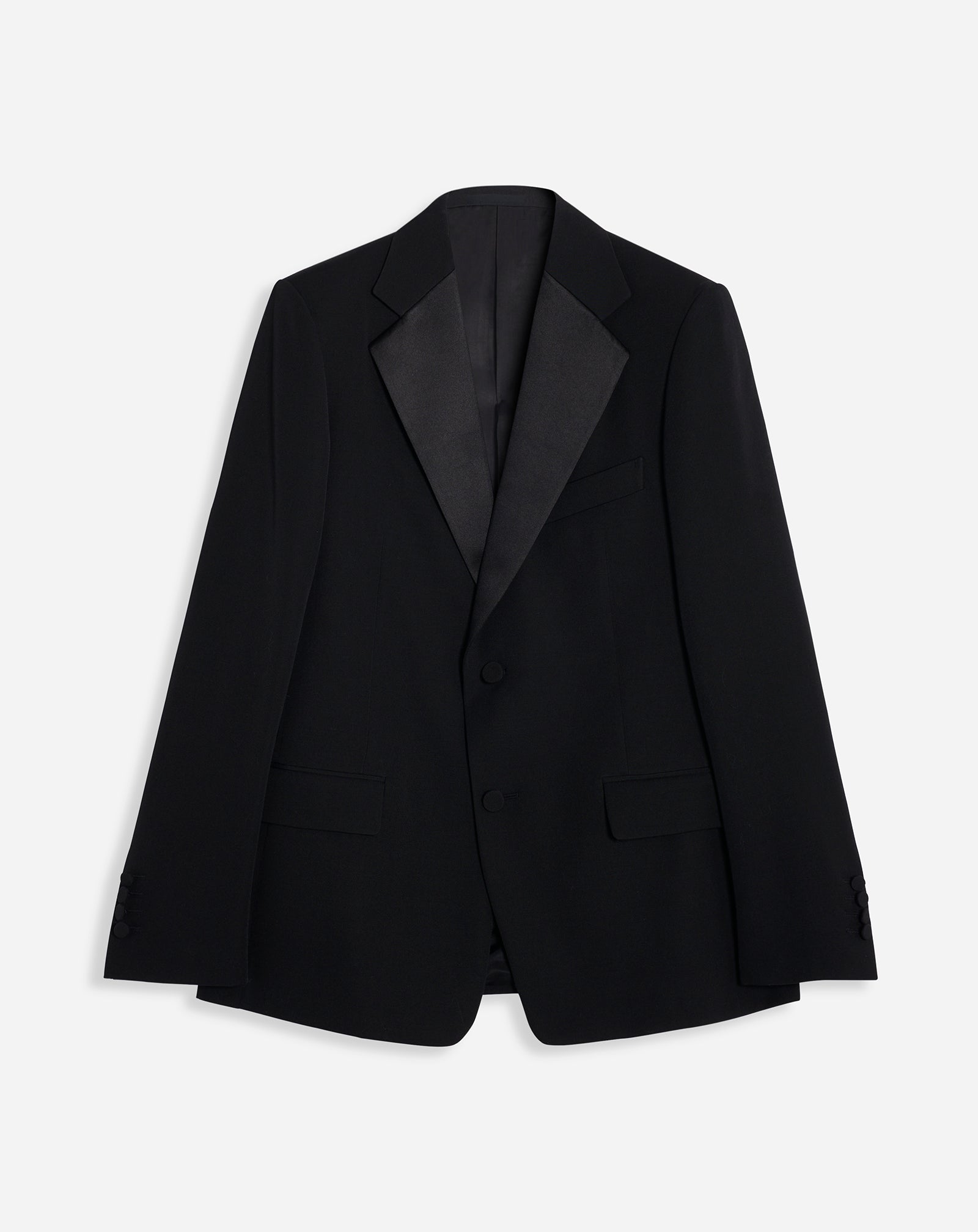 SINGLE-BREASTED FLAP POCKETS JACKET WITH SATIN LAPELS