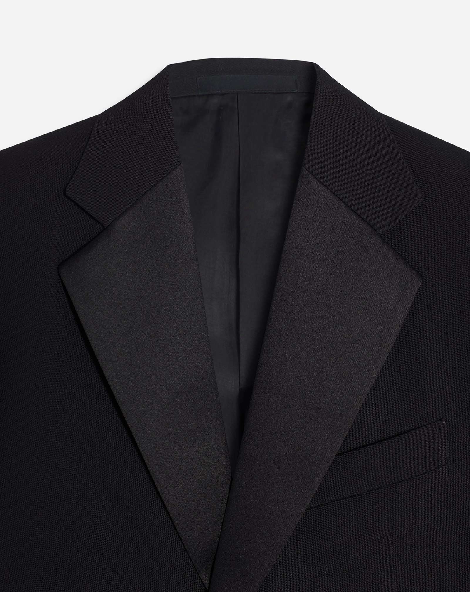 SINGLE-BREASTED FLAP POCKETS JACKET WITH SATIN LAPELS