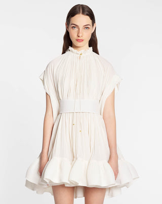 SHORT DRESS IN CHARMEUSE, OFF WHITE